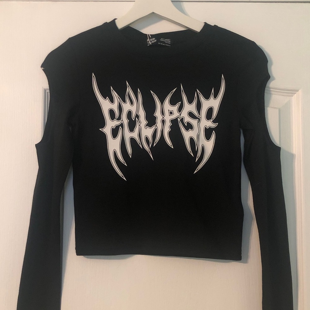 Gildan Black Long Sleeve Crop Top with White Flame Logo